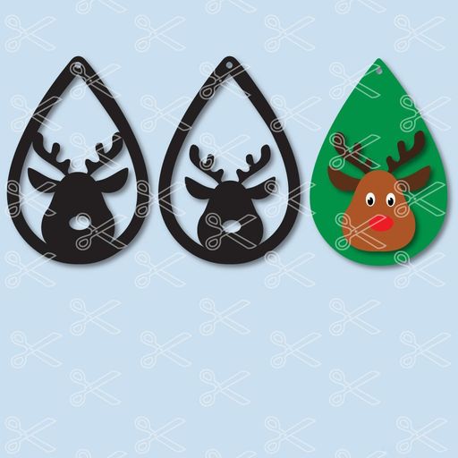 Download Christmas Reindeer Tear Drop Earrings SVG and DXF Cut files