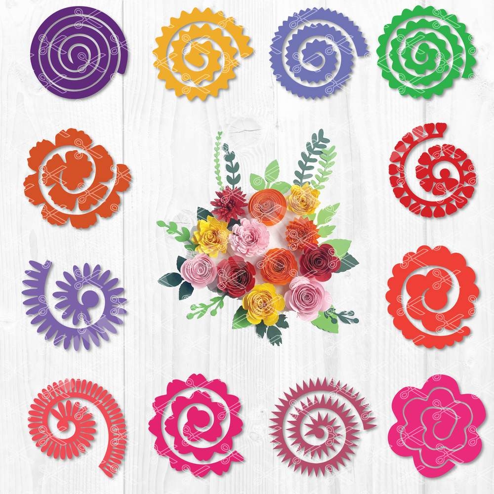 Download Rolled Flowers Svg Dxf Png Cut Files 3d Flower Svg