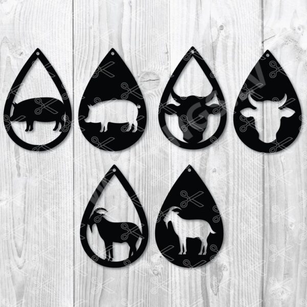 Farm Animal Teardrop Earring Template SVG