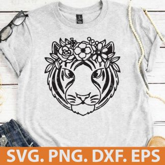 Tiger Head With Flower SVG