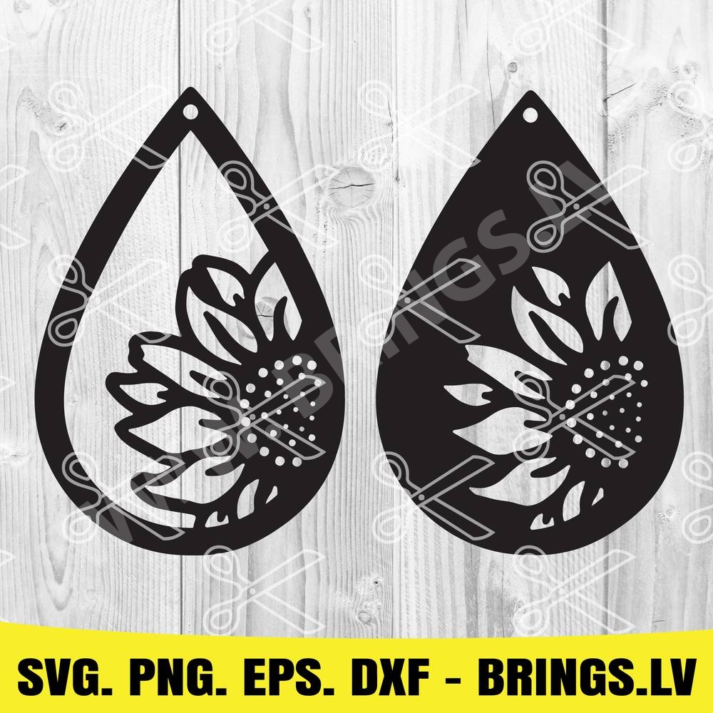 Download Teardrop Sunflower Earrings Svg Dxf Png Eps Cut Files SVG, PNG, EPS, DXF File