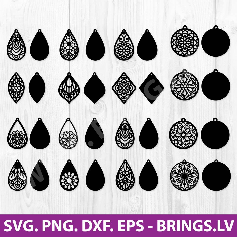 Download Mandala Teardrop Earring Svg Bundle Png Dxf Eps Cut Files