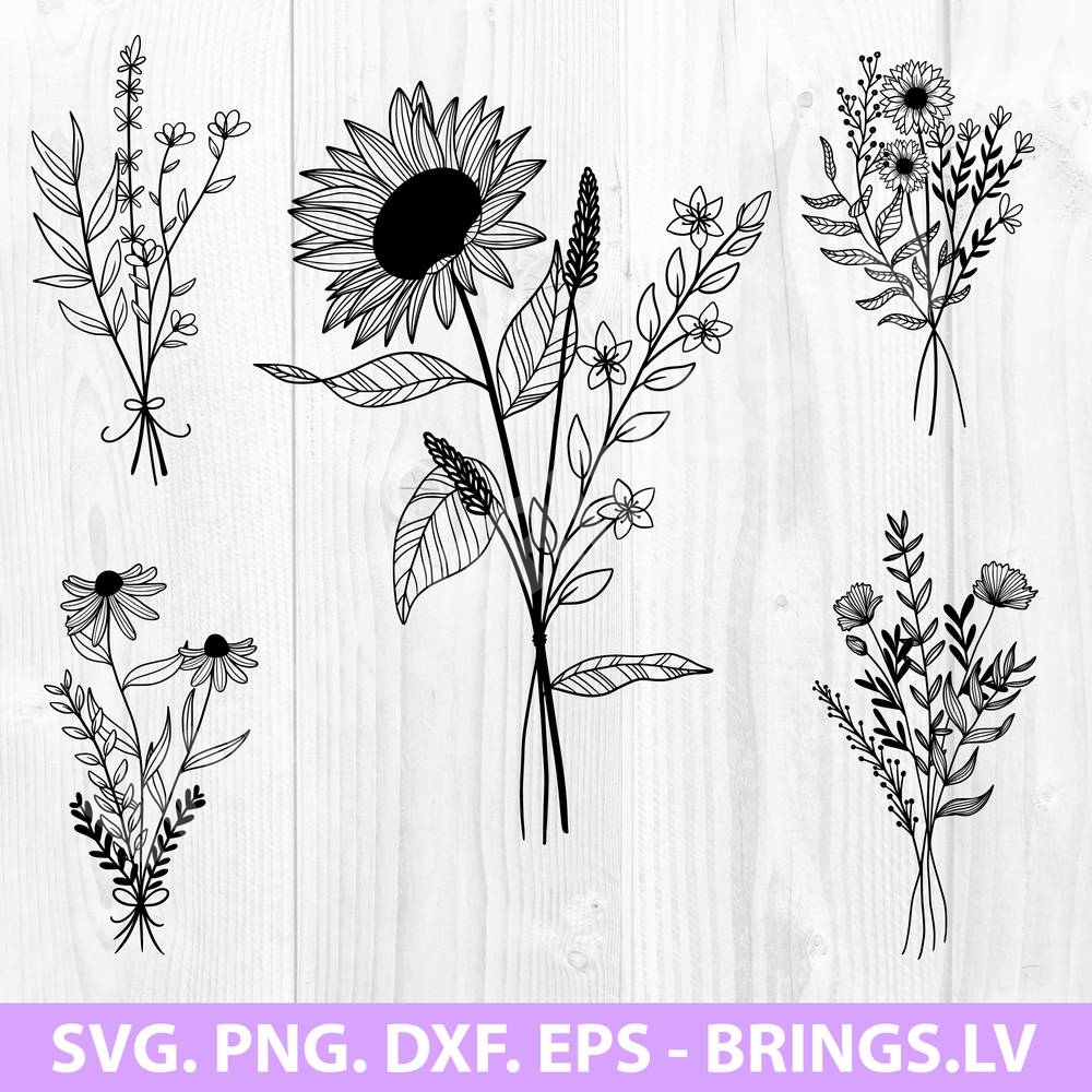 Wildflowers Svg Flower Svg Floral Svg Hand Drawn Flowers Svg