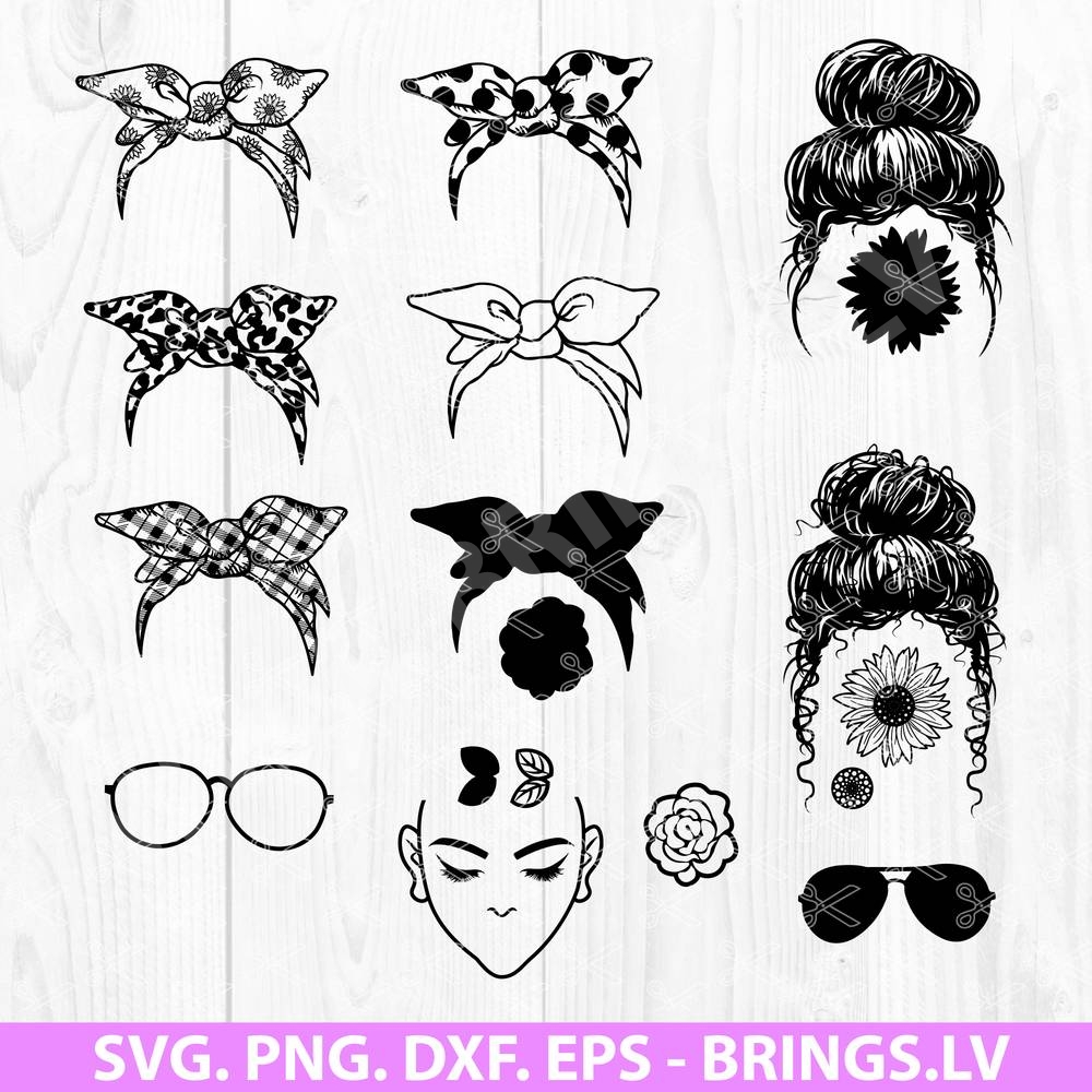 Download Messy Bun Bandana Mom Life Svg Bunde Dxf Eps Png Cut Files