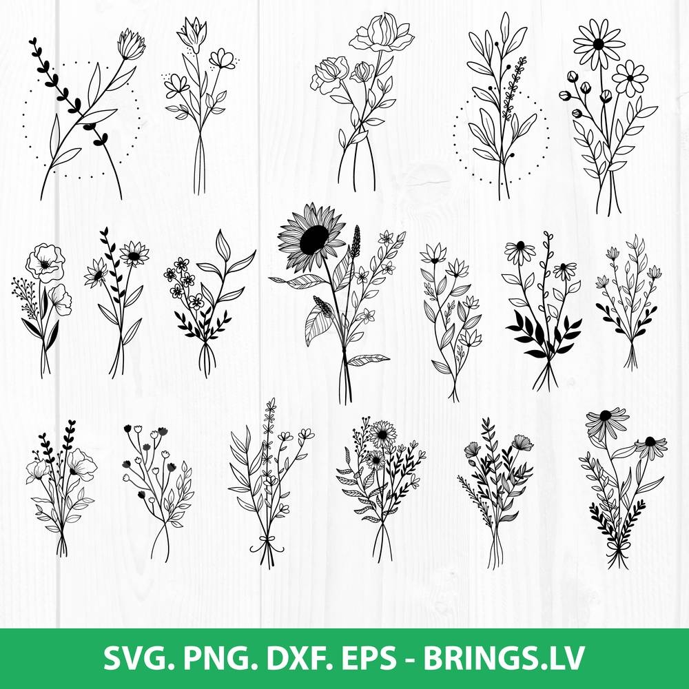 Digital Download Wildflower PNG Wildflowers SVG Bundle SVG files for Cricut