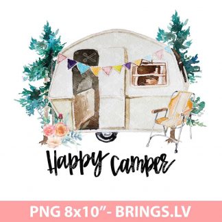 Happy Camper with flowers clipart png | Sublimation graphics