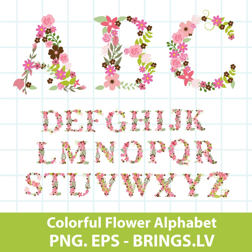 Color flower alphabet PNG