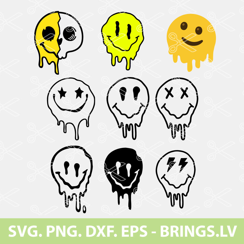 Melting smiley face PNG digital download dripping face decal cricut  silhouette cutfile decal shirt print and cut