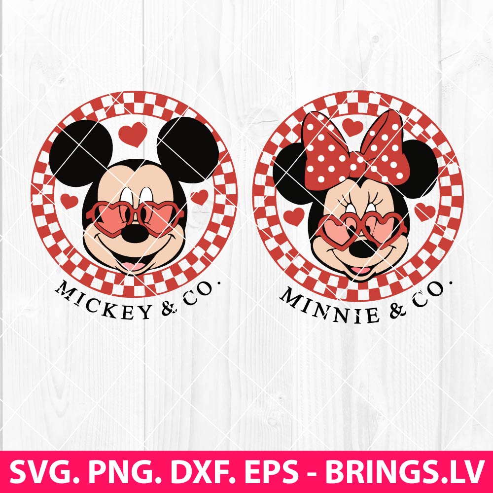Checkered Valentines Mickey and Minnie Mouse SVG