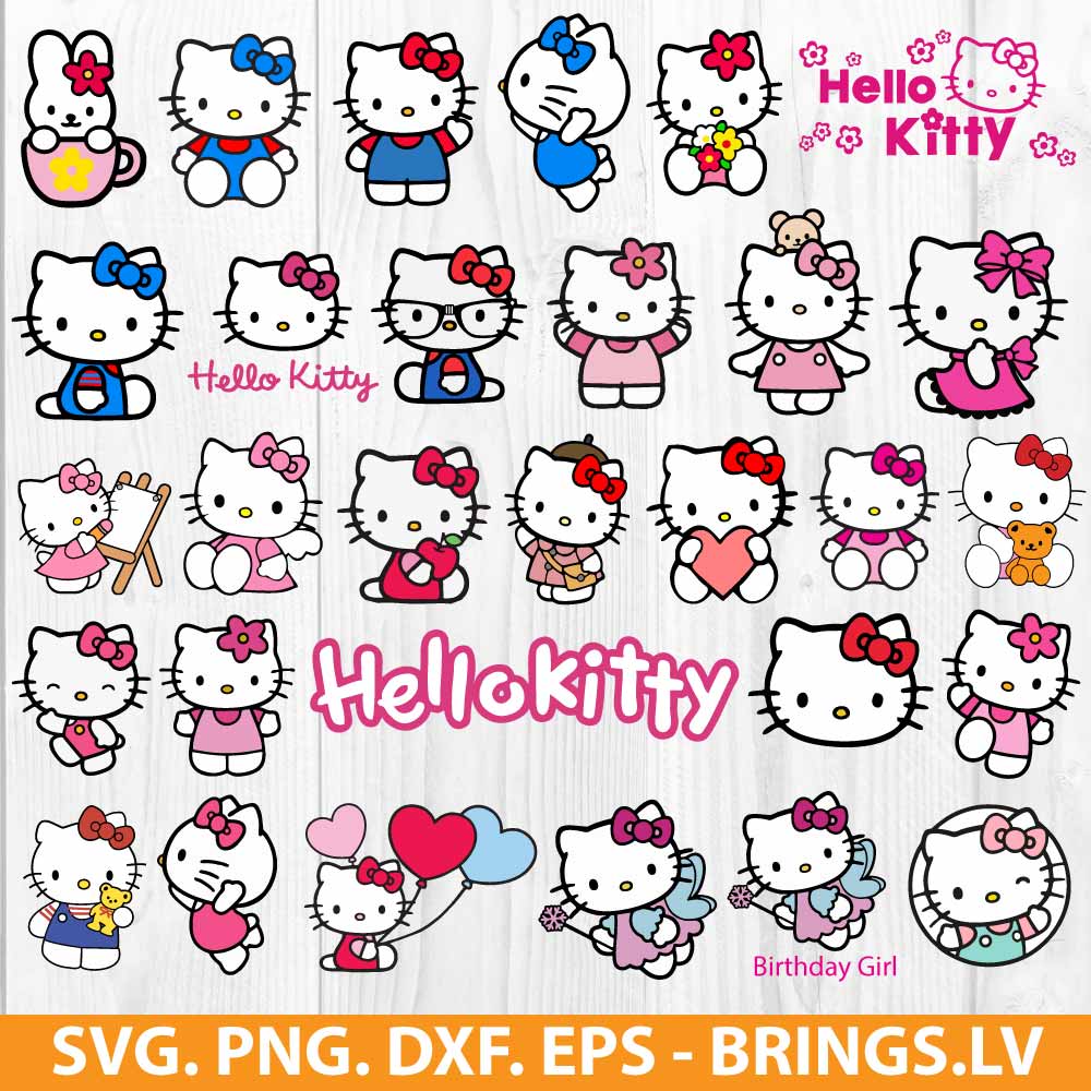 Hello Kitty SVG Bundle | Kawaii Kitty SVG Bundle | Cute Cat SVG | PNG