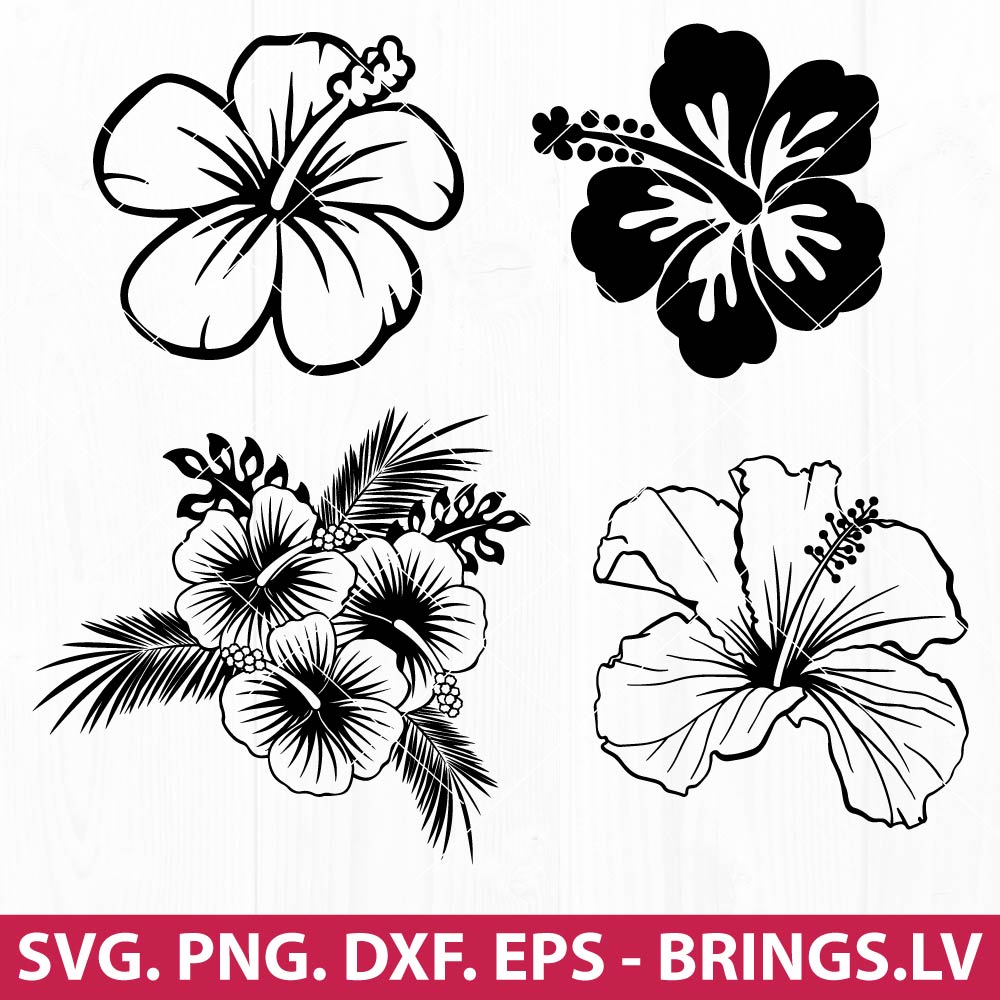 Hawaiian Flower SVG, Hibiscus Flower SVG, PNG, DXF, EPS, Cut Files For  Cricut And Silhouette