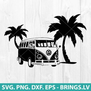 Volkswagen Beach with Palm Trees SVG