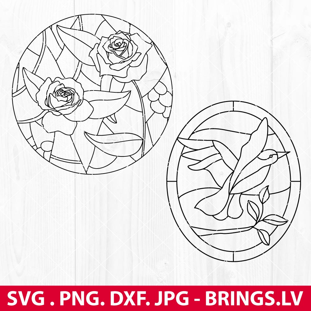 Stained Glass Patterns SVG Stained Glass Rose SVG Stained Glass Bird