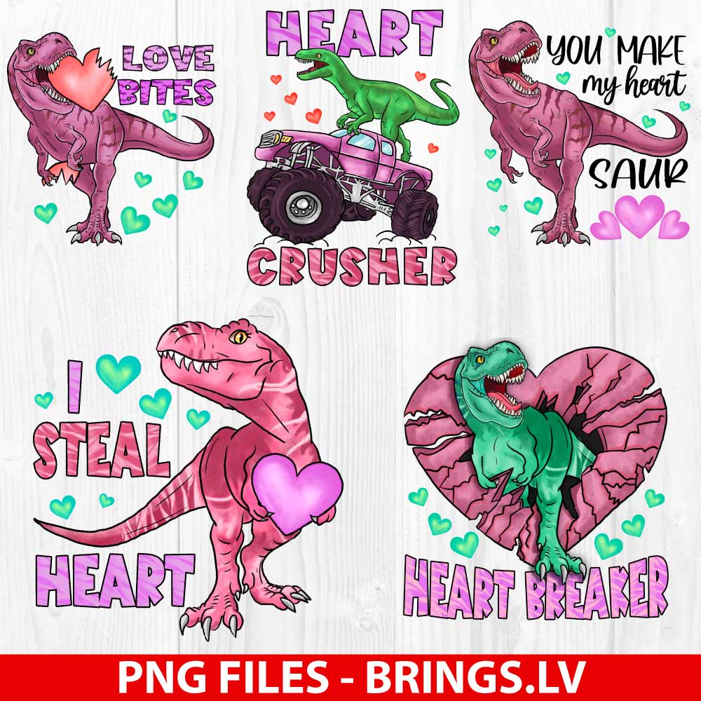 Valentines Day Sublimation Dinosaur PNG