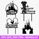 Mickey and Minnie Castle Happy Birthday Cake Topper SVG, Birthday Boy SVG, PNG, DXF, EOS, Cut Files for Cricut and Silhouette