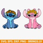 Stitch and Angel With Sunflower on Head SVG PNG DXF EPS Cut files for Cricut and Silhouette - Instant download