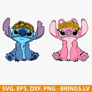 Stitch and Angel With Sunflower on Head SVG