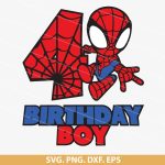 4th Birthday Spiderman SVG, Superhero birthday SVG, Spiderman birthday design, Birthday boy SVG, DIY birthday crafts, PNG, DXF, EPS