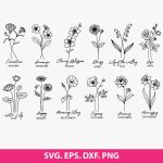 Birth Month Flower SVG, Floral SVG Bundle, Birthday Flower SVG, Monthly Flower Designs, Personalized Gift SVG, Cricut Flower Cut Files